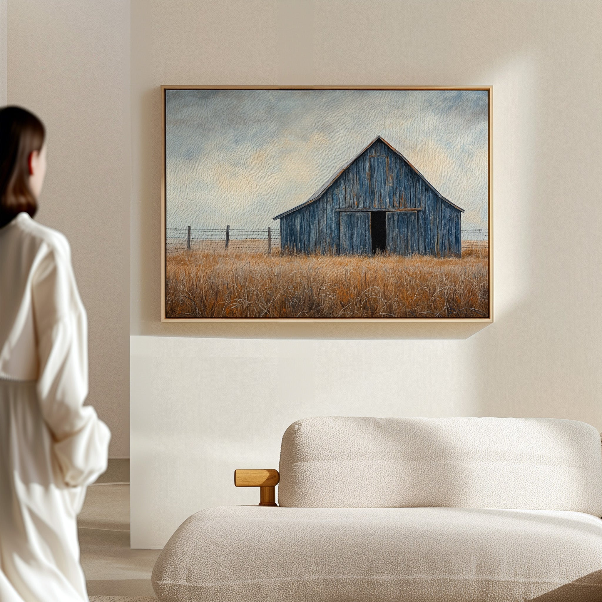 Blue Barn Stands Among Golden Fields