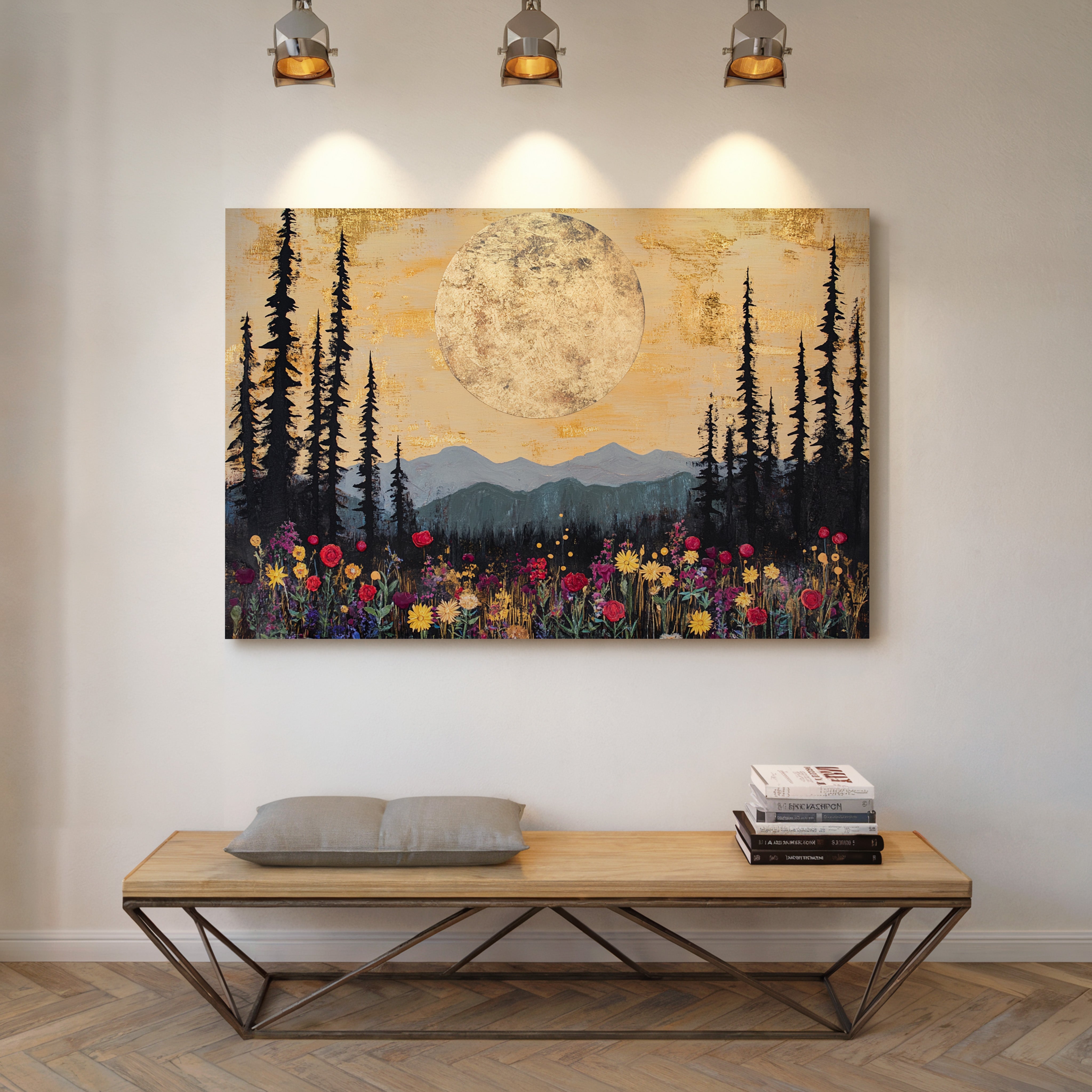 Moonlit Meadow Beneath Mountain Peaks