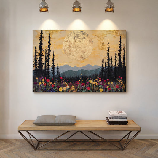 Moonlit Meadow Beneath Mountain Peaks