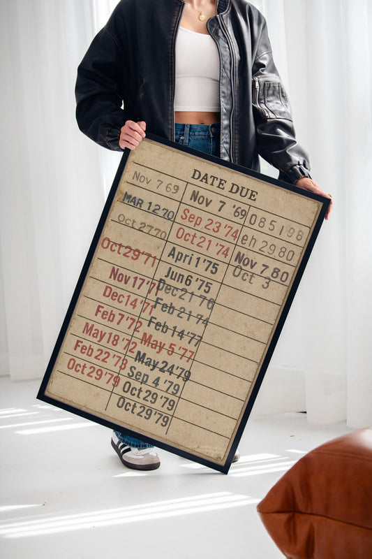 Vintage Library Date Due Card – Retro Paper Texture Wall Art