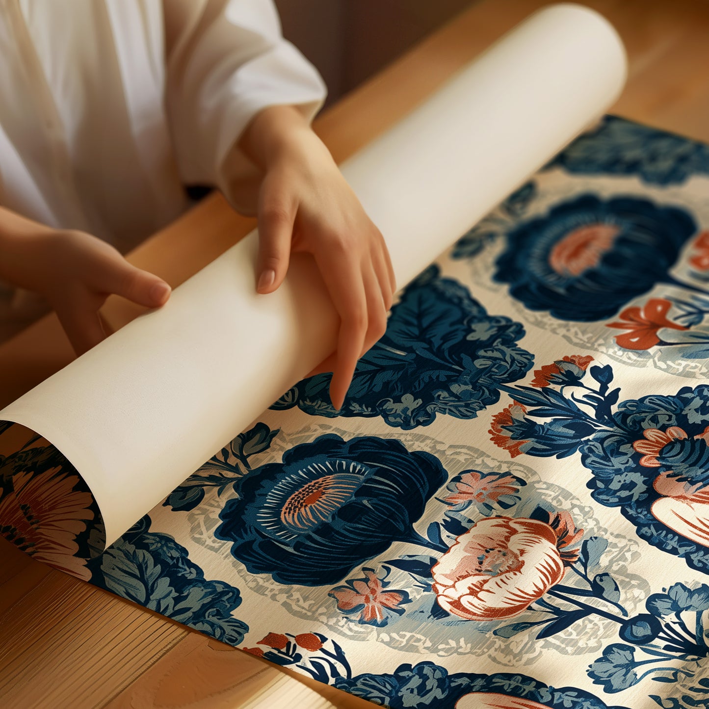 Navy Damask: A Jacobean Floral Repeat