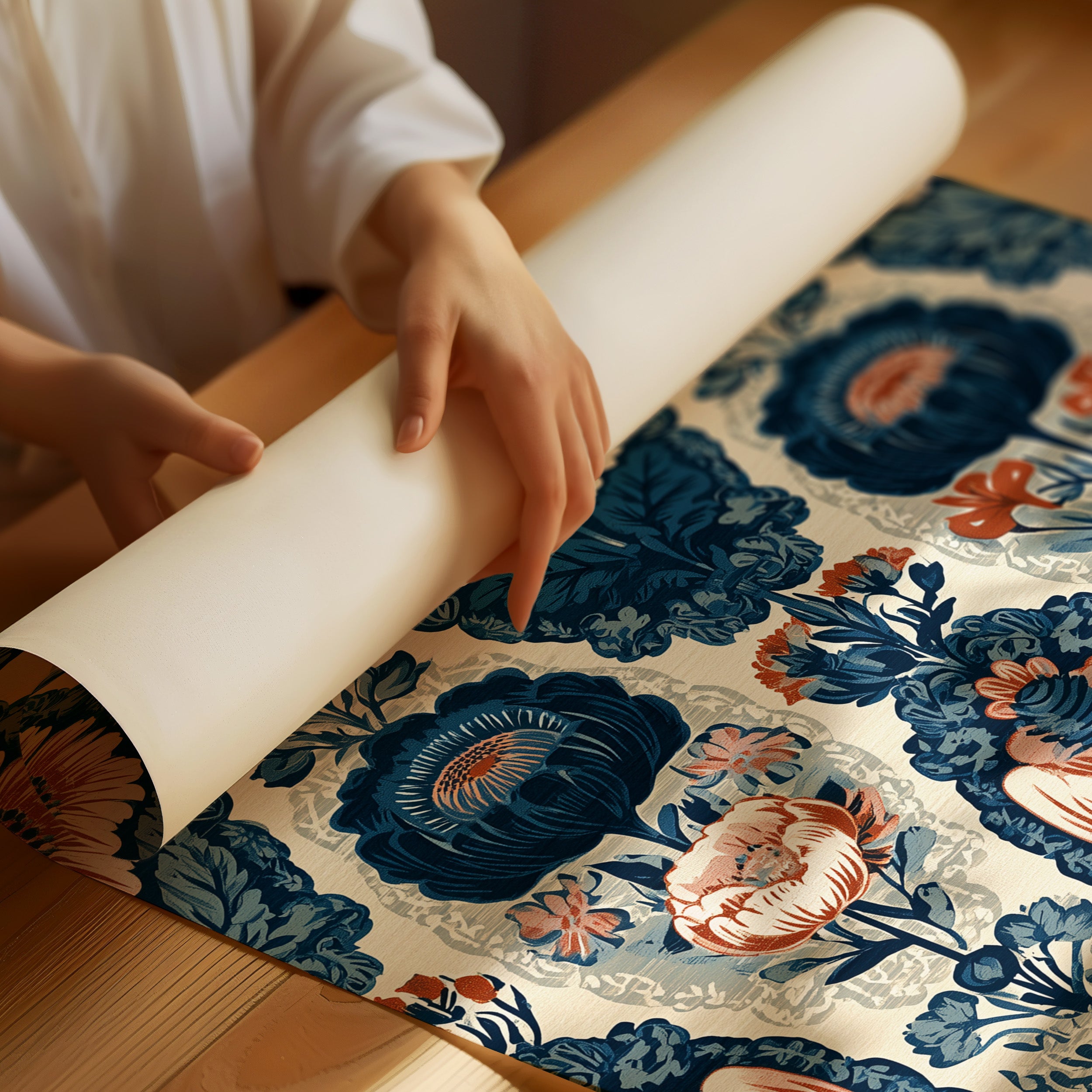 Navy Damask: A Jacobean Floral Repeat