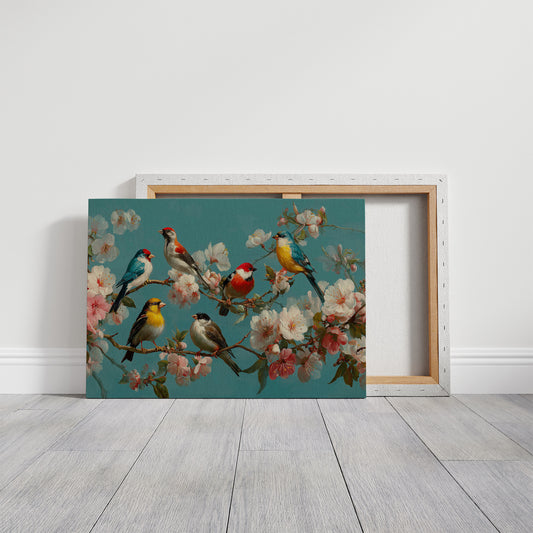 Songbirds Among Spring Blossoms