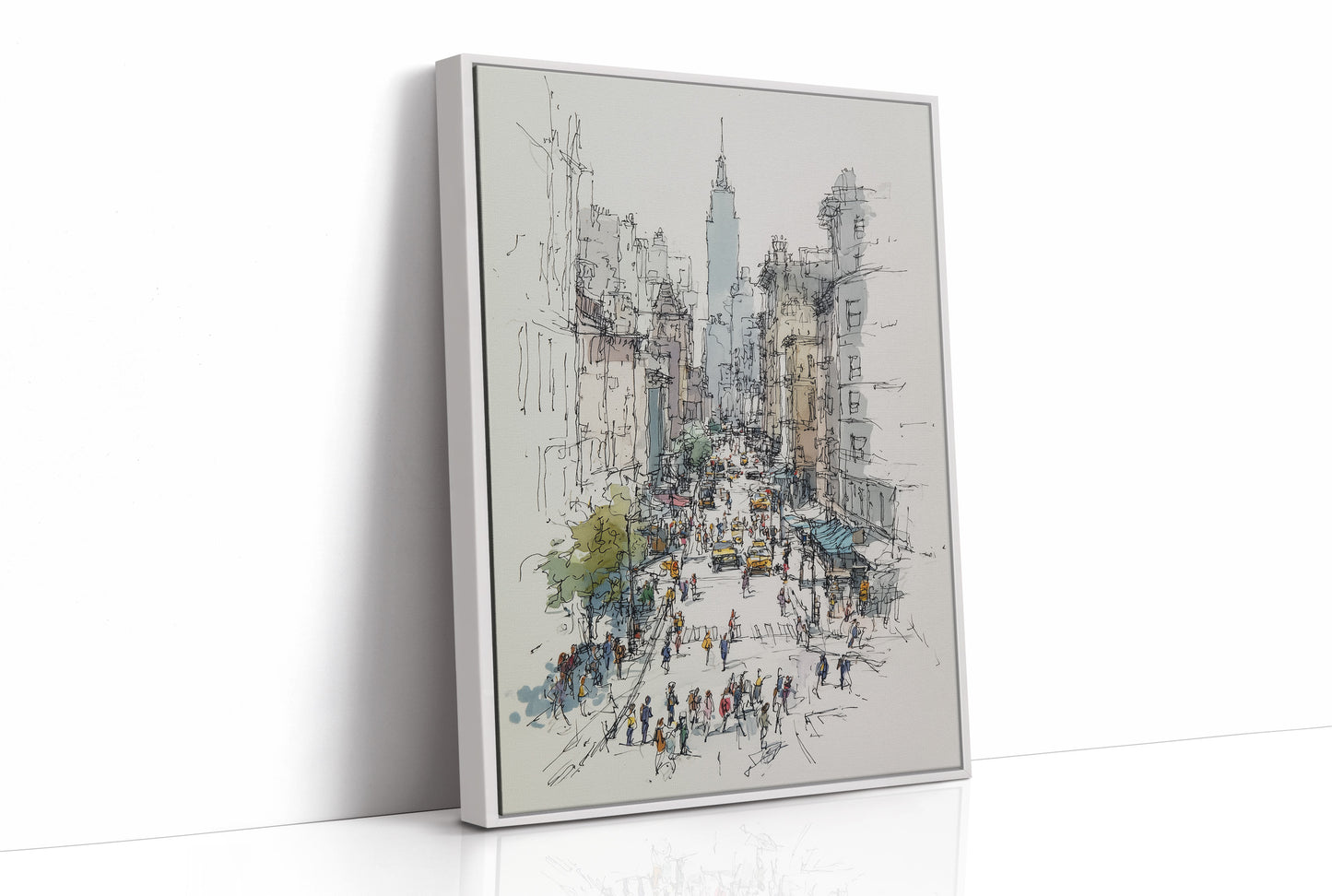 Metropolitan Pulse: Ink and Watercolor Cityscape