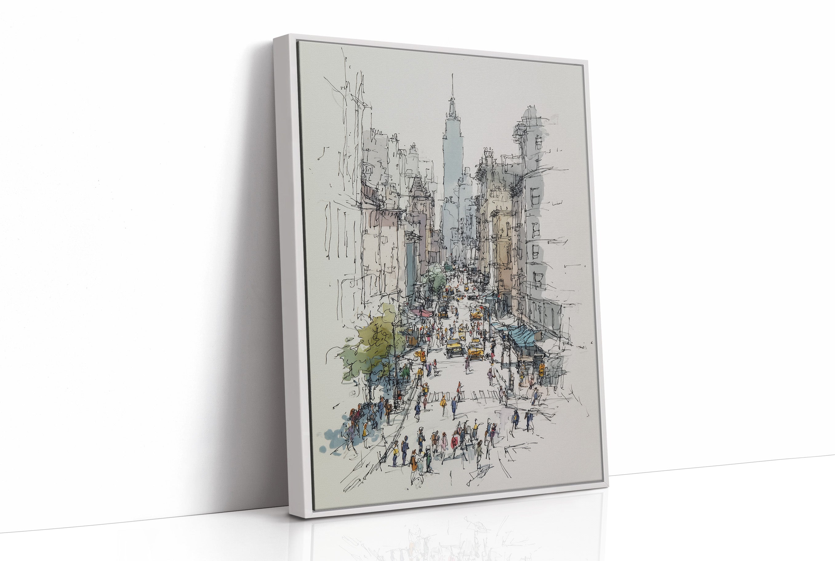 Metropolitan Pulse: Ink and Watercolor Cityscape
