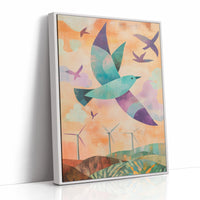 Birds Soar Above Wind Farm Dawn