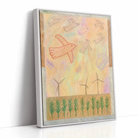 Red Bird Soars Above Wind Fields