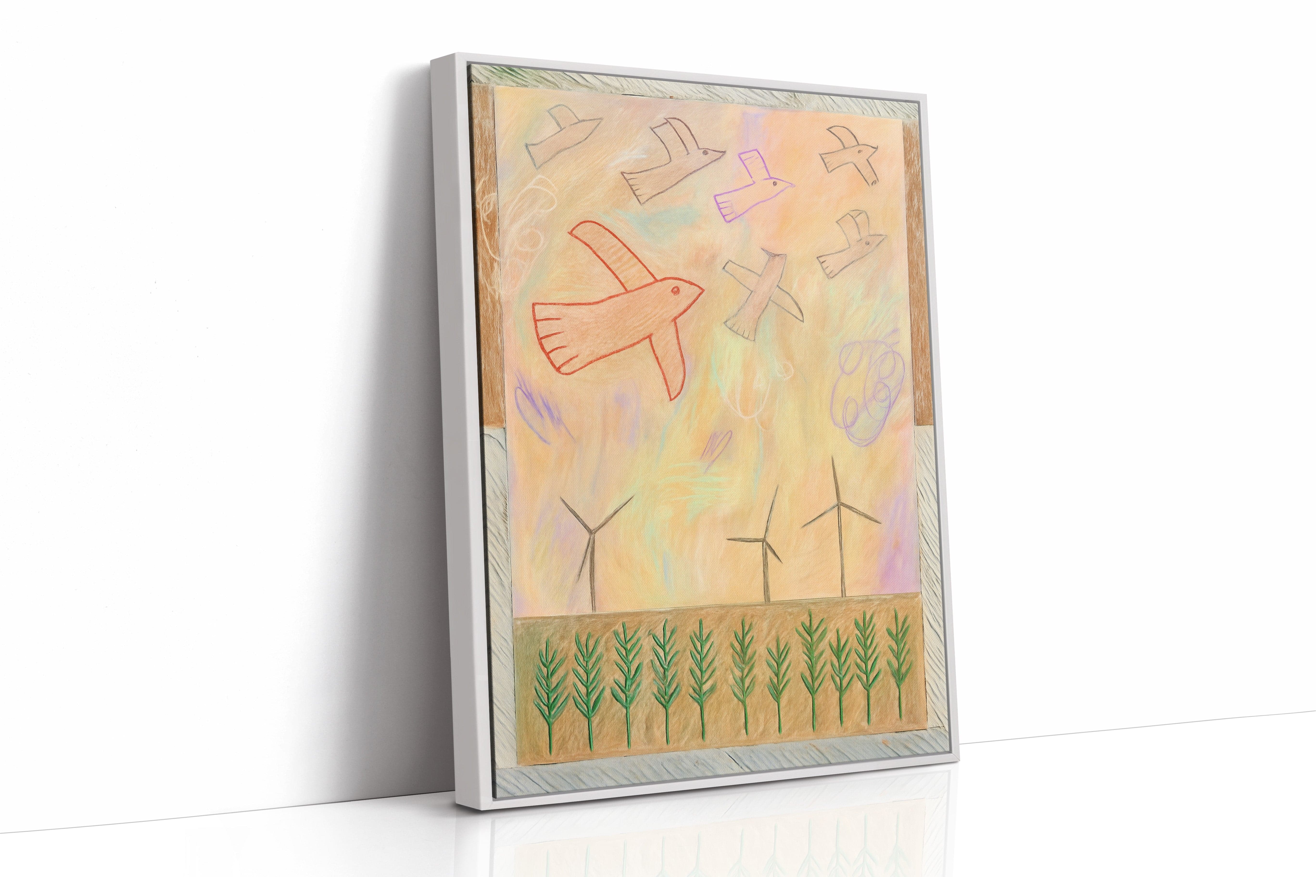 Red Bird Soars Above Wind Fields