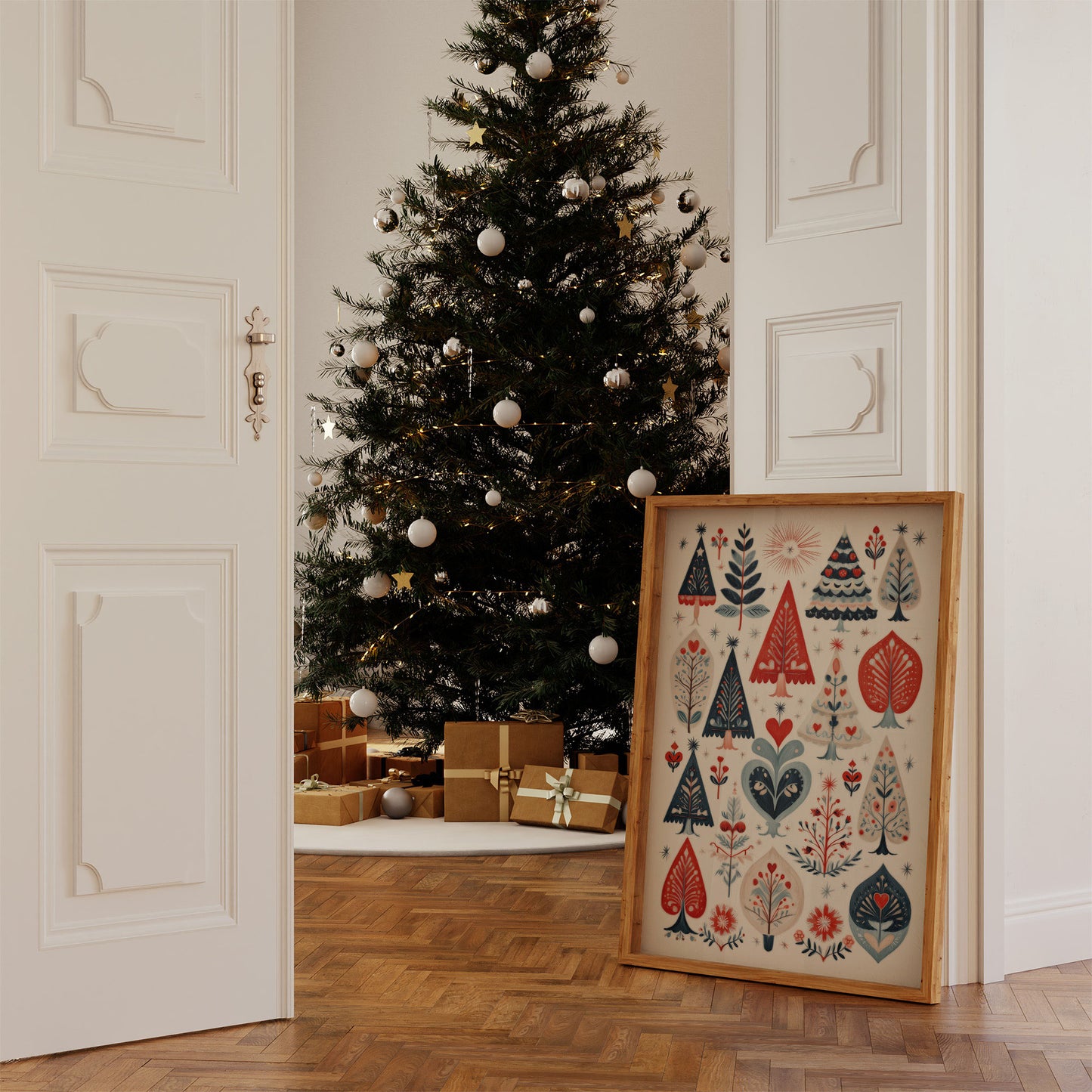 Scandinavian Folk-Art Christmas Trees Pattern