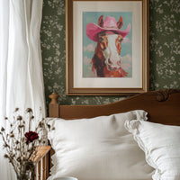 Pink Cowgirl Rides Through Turquoise Skies