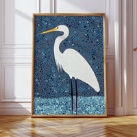 Elegant White Egret – Mosaic-Inspired Bird Wall Art