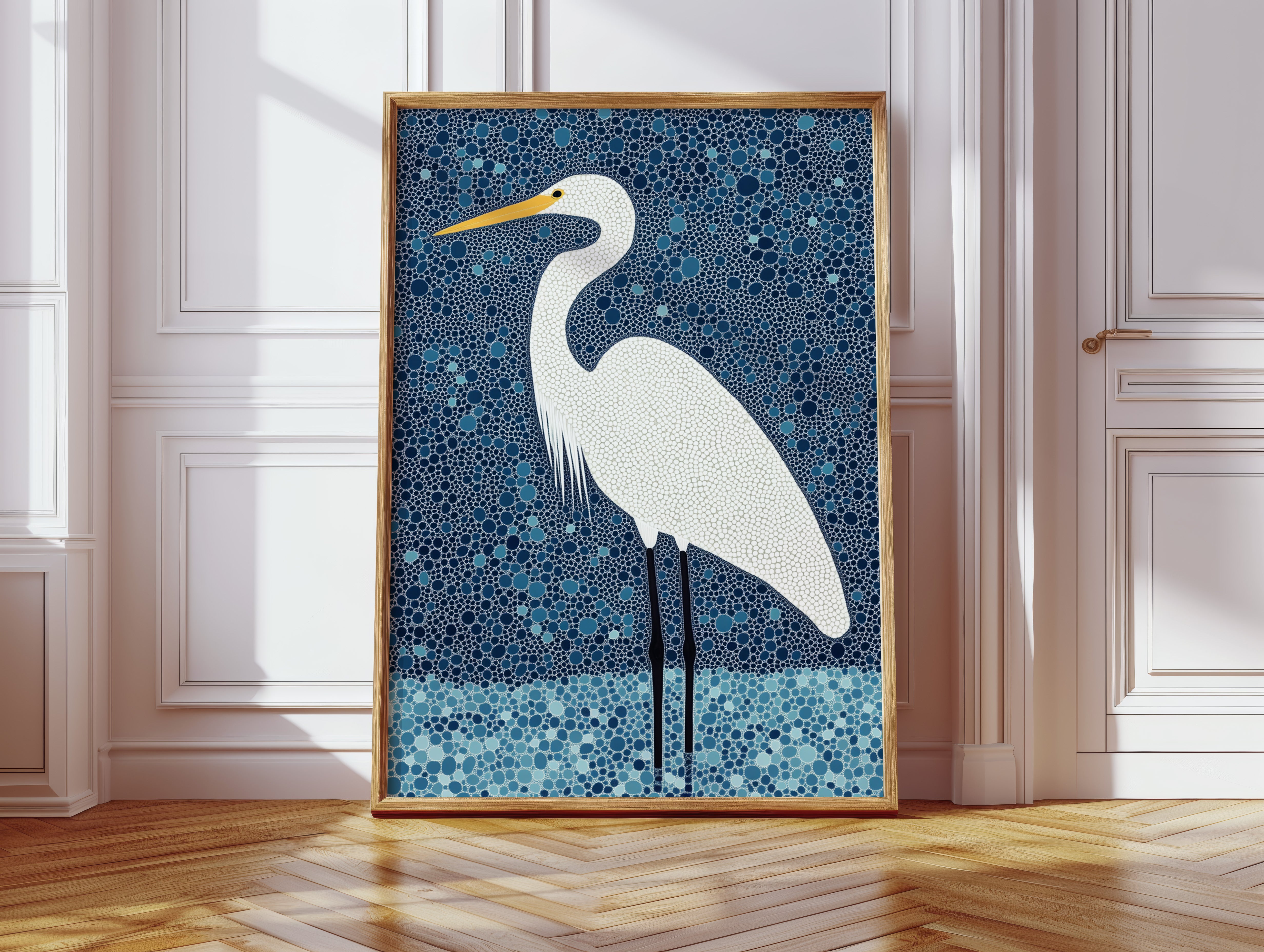 Elegant White Egret – Mosaic-Inspired Bird Wall Art