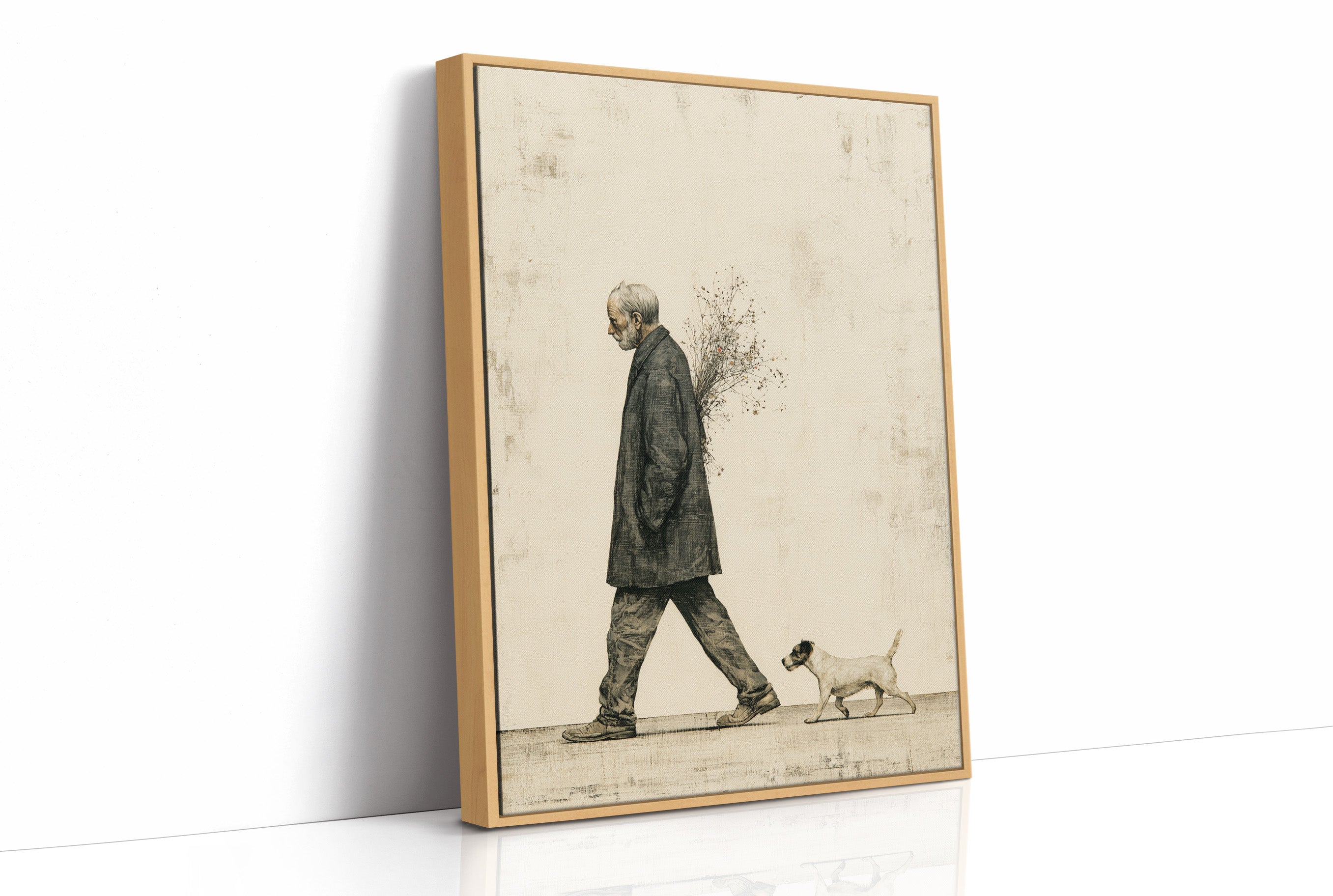 The Old Man Carrying Wildflowers — Surreal Figurative Print