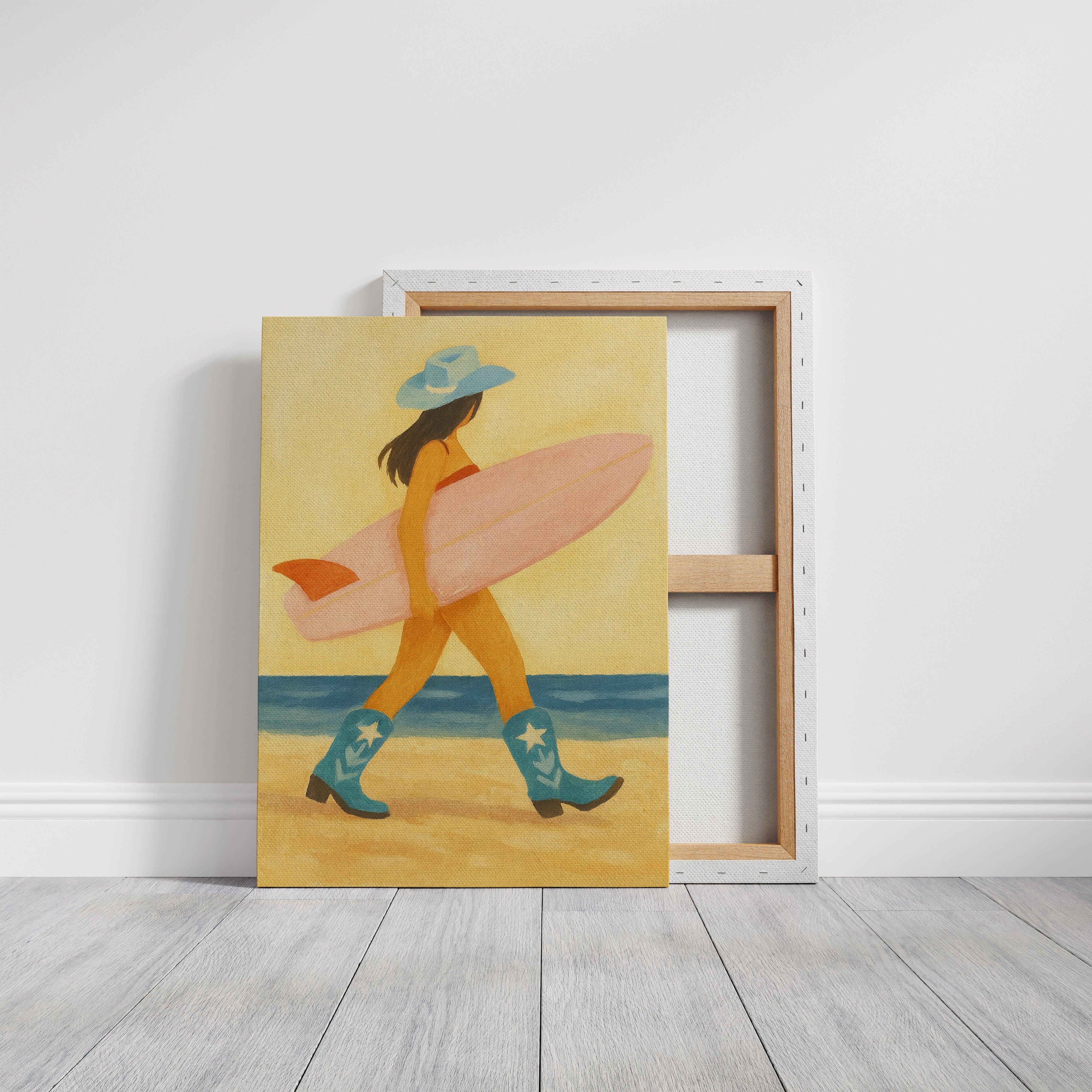 Cowgirl Surfer Walks The Shore