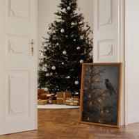 Raven Perches Among Winter Lights