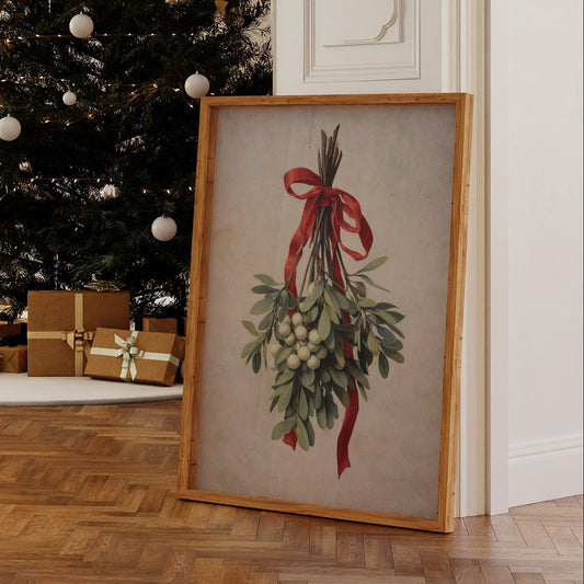 Mistletoe Bound In Crimson Ribbon