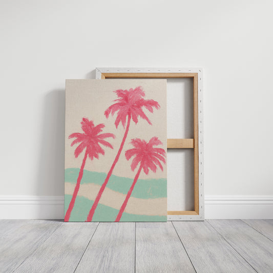 Pink Palms Over Mint Waves