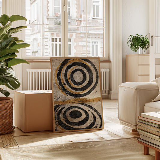 Golden Circles on Weathered Canvas