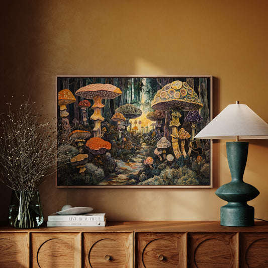 Enchanted Mushroom Forest: Mystical Fantasy Canvas Wall Art