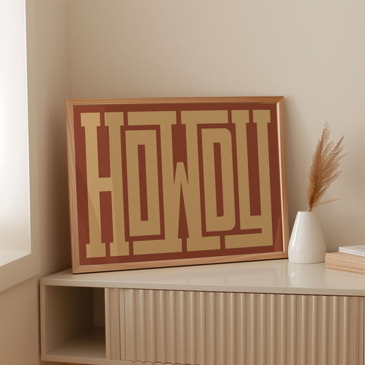 Retro Terracotta Howdy Typography Print