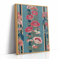 Hot Pink Blooms on Faded Blue