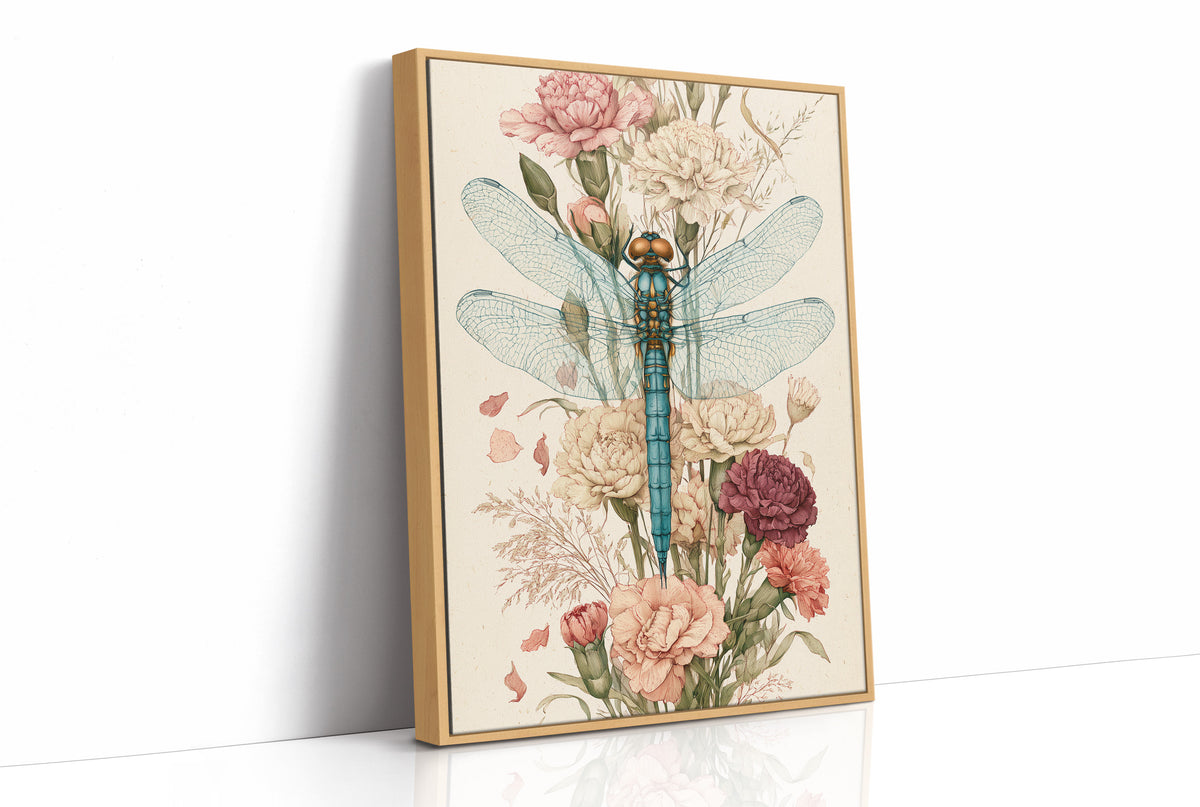 Dragonfly Among Carnations — Botanical Illustration Print
