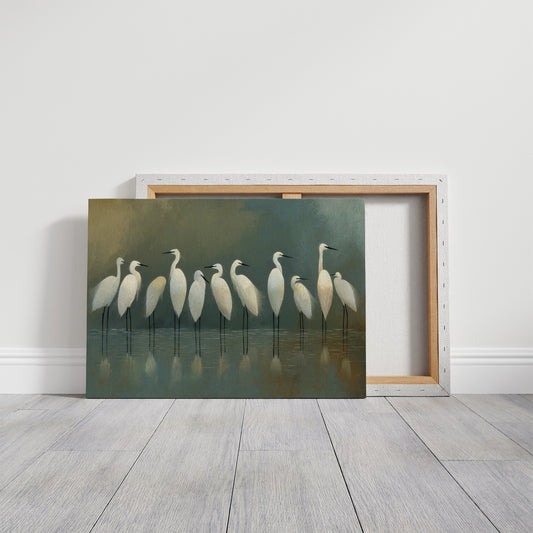 Ethereal Assembly: White Watchers of the Marsh