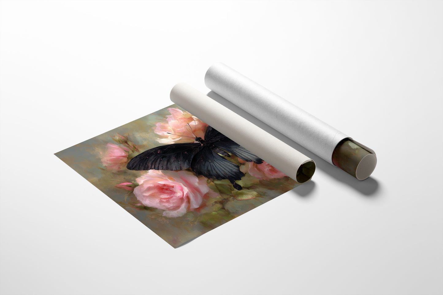 Dark Wings Among Blush Roses