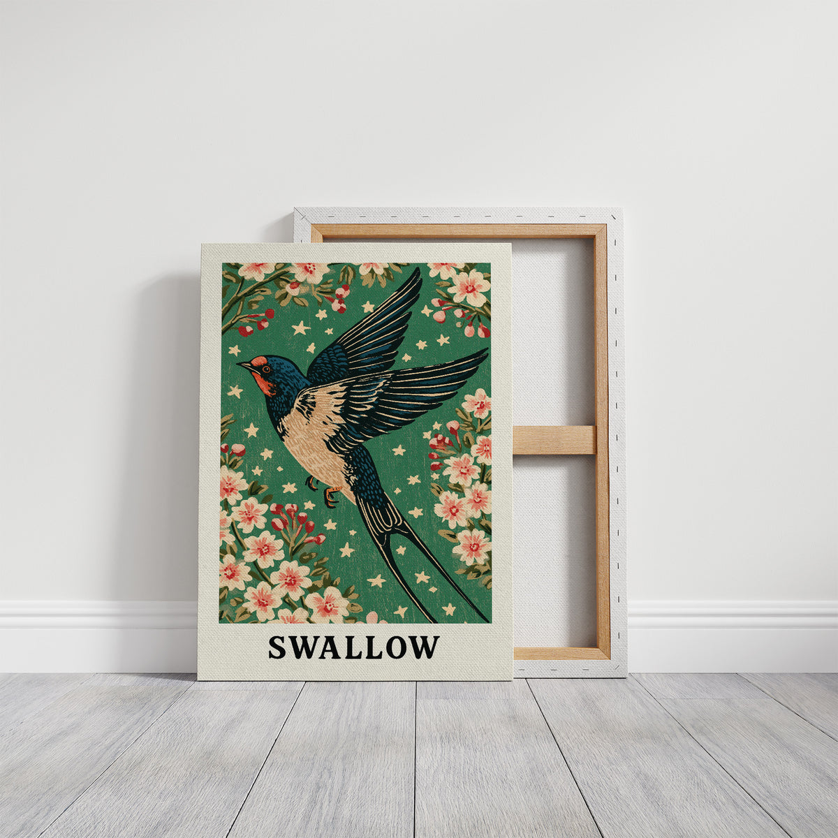Swallow in a Starlit Blossom Sky