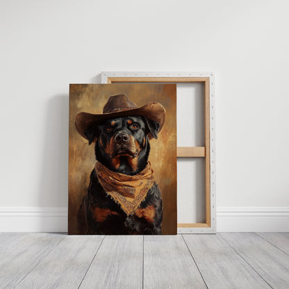 Western Cowboy Rottweiler Print – Rustic Wild West Dog Art