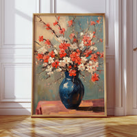 Cherry Blossom Oil Painting – Impressionist Floral Vase Wall Art
