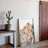 Sunlit Cliffside Village in Warm Earth Tones