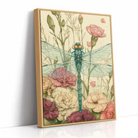 Dragonfly Among Carnations — Garden Bed Botanical Print