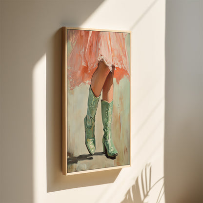 Cowgirl Boots & Lace Dress – Western Feminine Wall Art