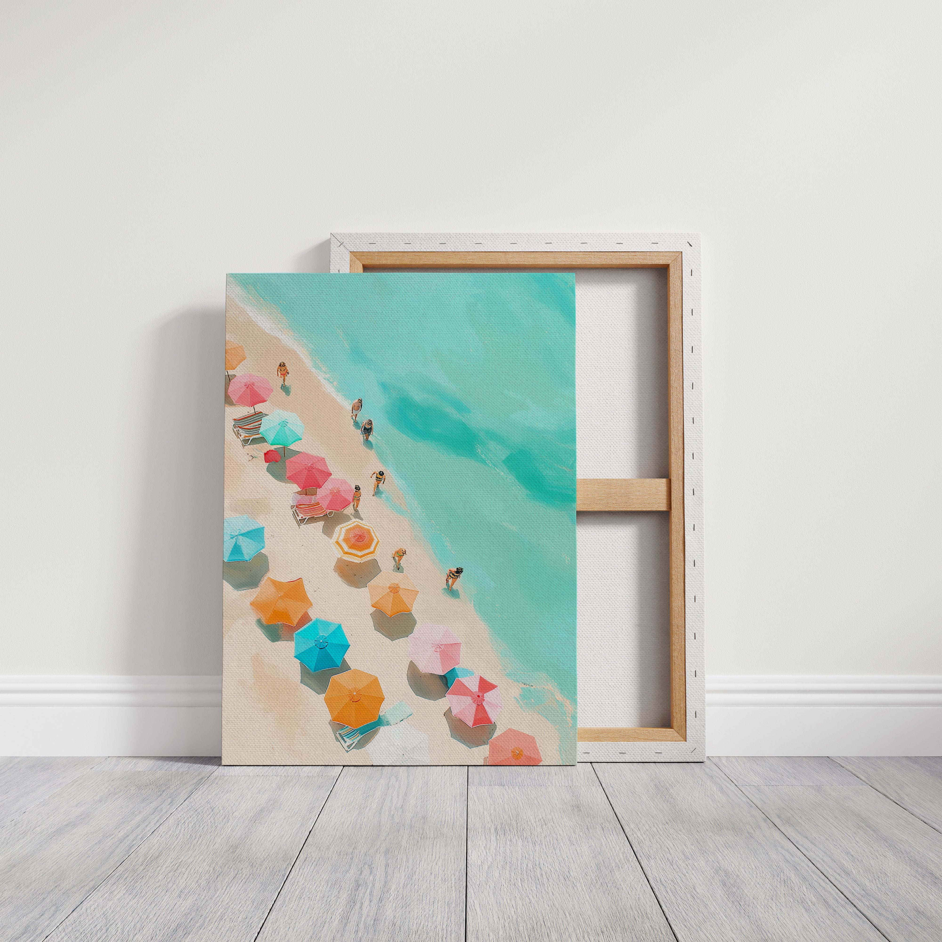Colorful Parasols Dot Turquoise Shores