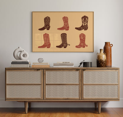 Rustic Cowboy Boots Wall Art – Western Country Decor in Warm Earth Tones