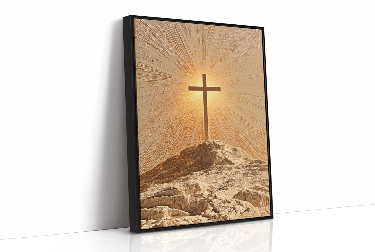 Radiant Cross on Rocky Hilltop