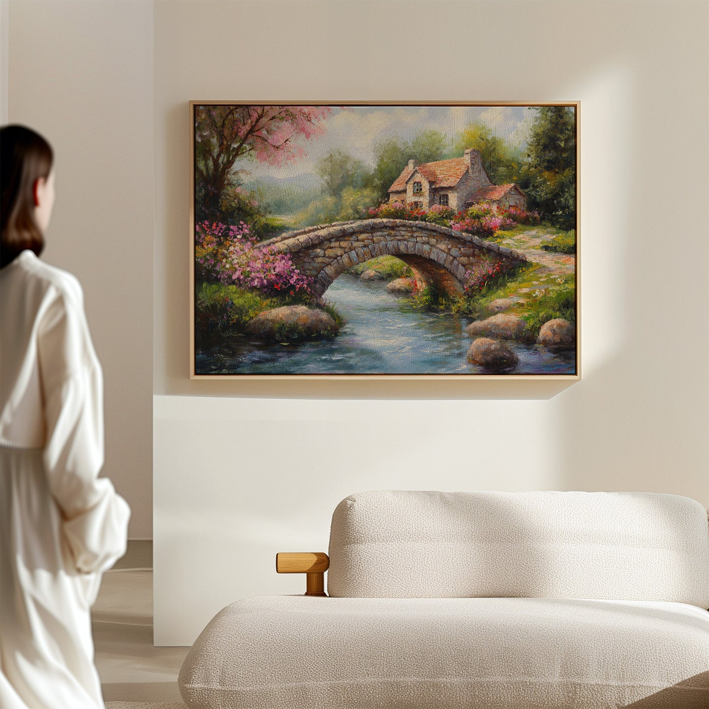 Roses Bloom By Ancient Stone Bridge