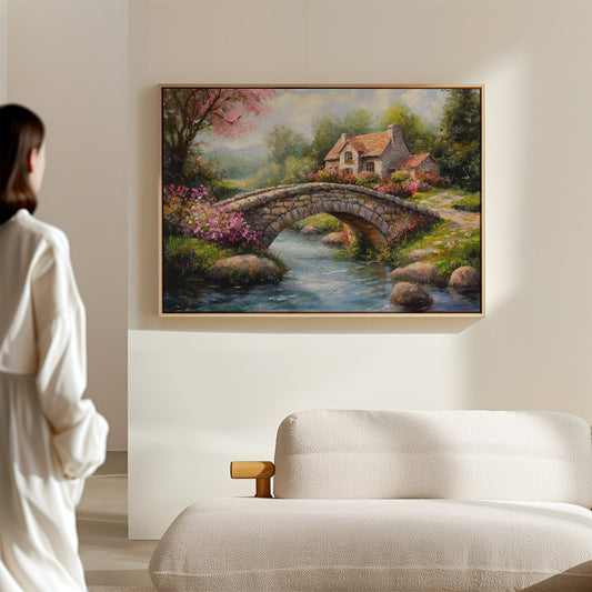 Roses Bloom By Ancient Stone Bridge