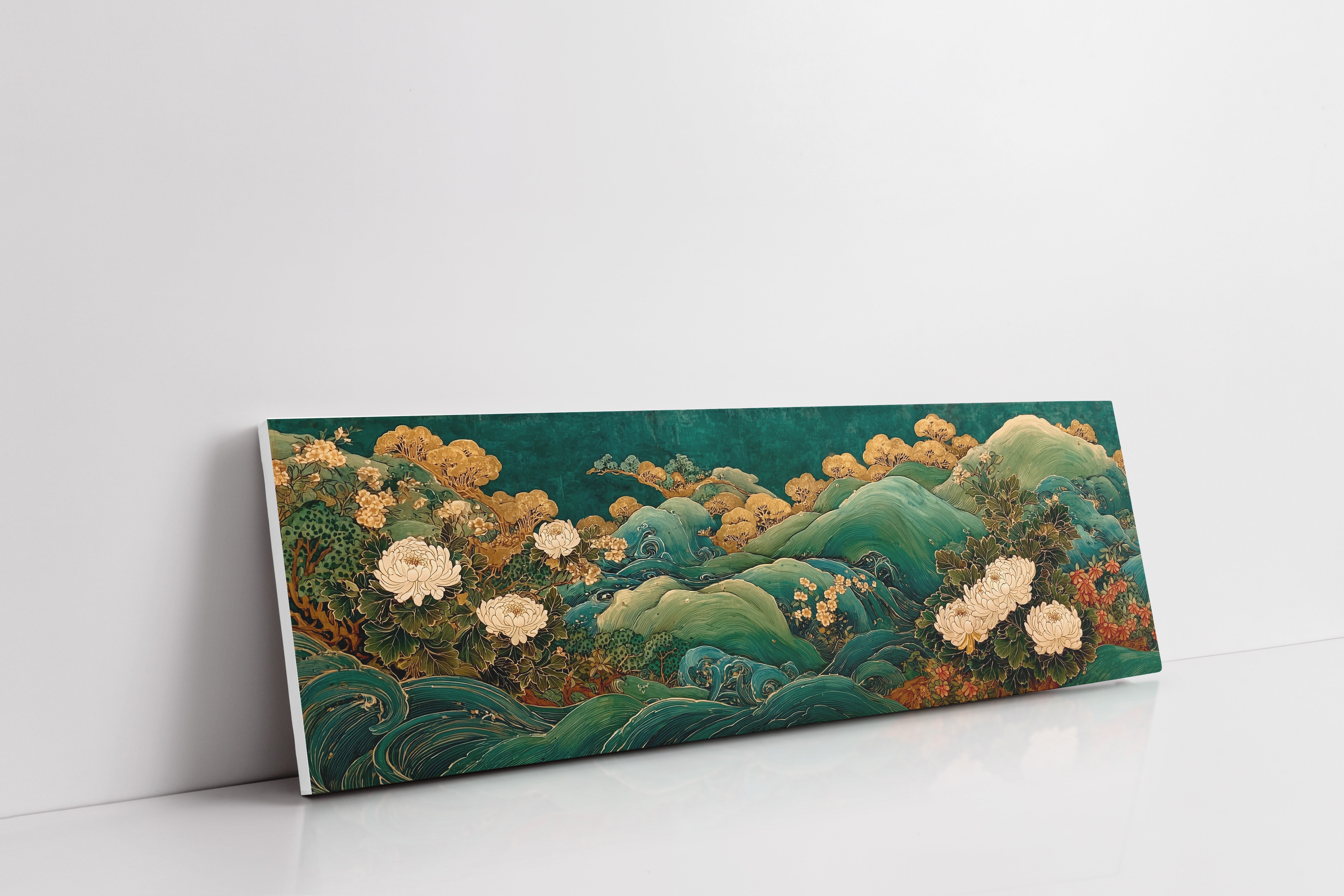 Golden Blooms Above Emerald Waves