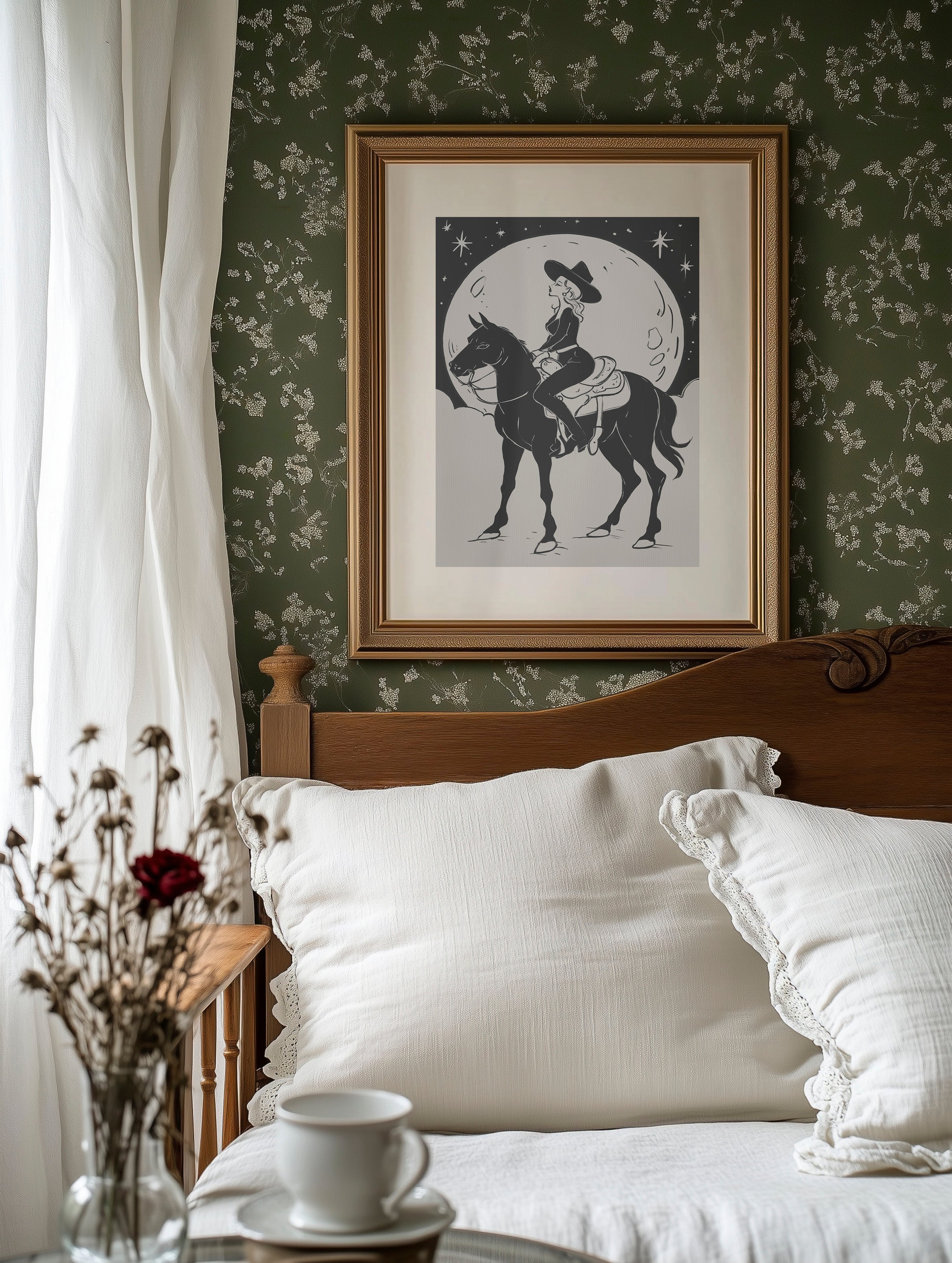 Moonlit Cowgirl Rides Among Stars