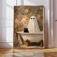 Ghostly Cat In Bathtub Canvas - Whimsical Vintage Art - Gallery Canvas image 6