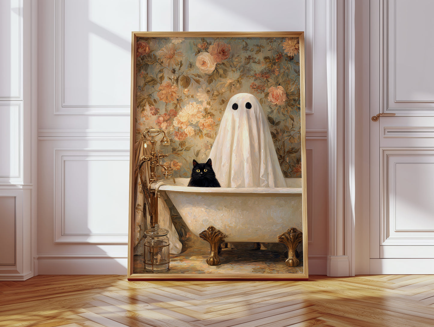 Ghostly Cat In Bathtub Canvas - Whimsical Vintage Art - Gallery Canvas image 6