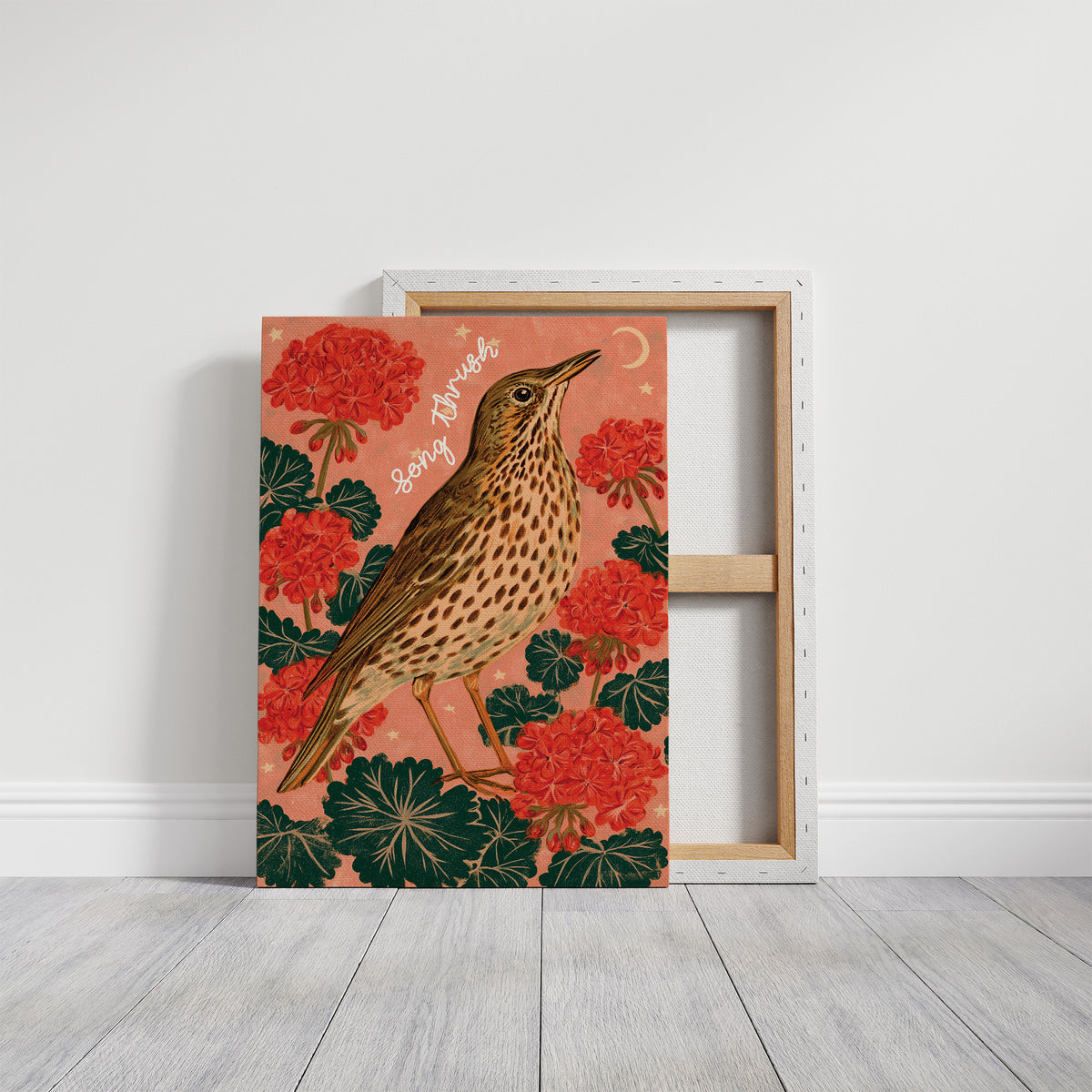 Song Thrush Under a Crescent Moon