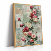 Climbing Roses on Plaster — Crimson Drip Impasto Painting