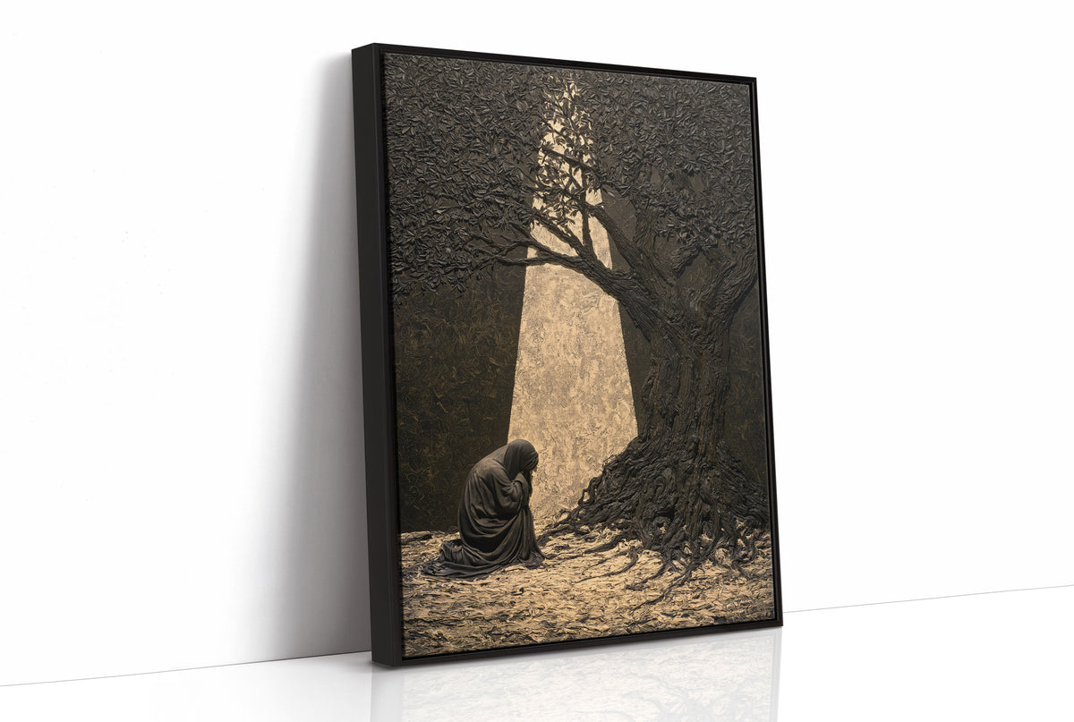 Kneeling Figure Beneath Olive Tree
