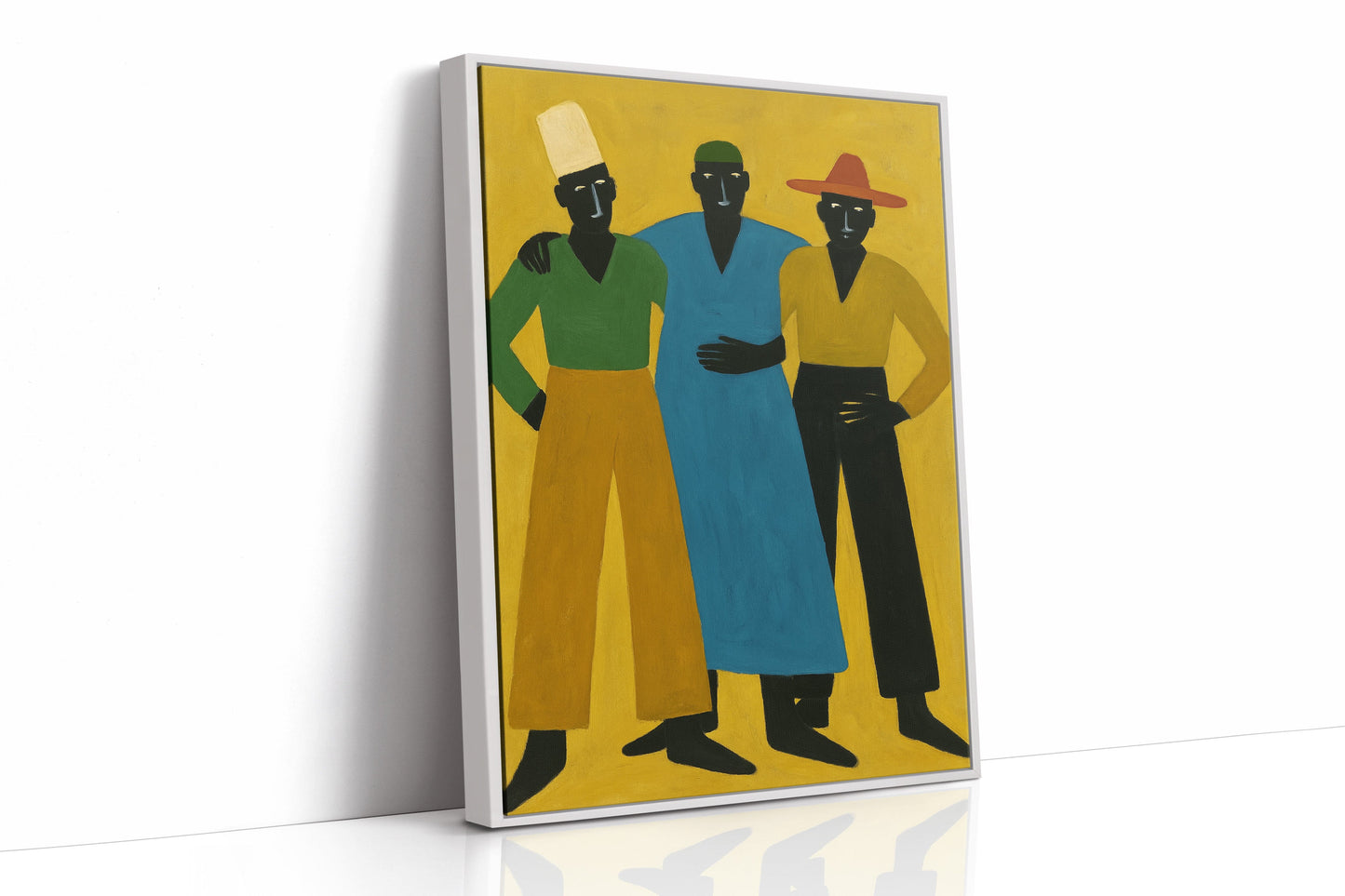 Three Figures Stand In Golden Light