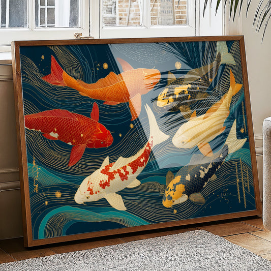 Koi Dance Through Starlit Waves