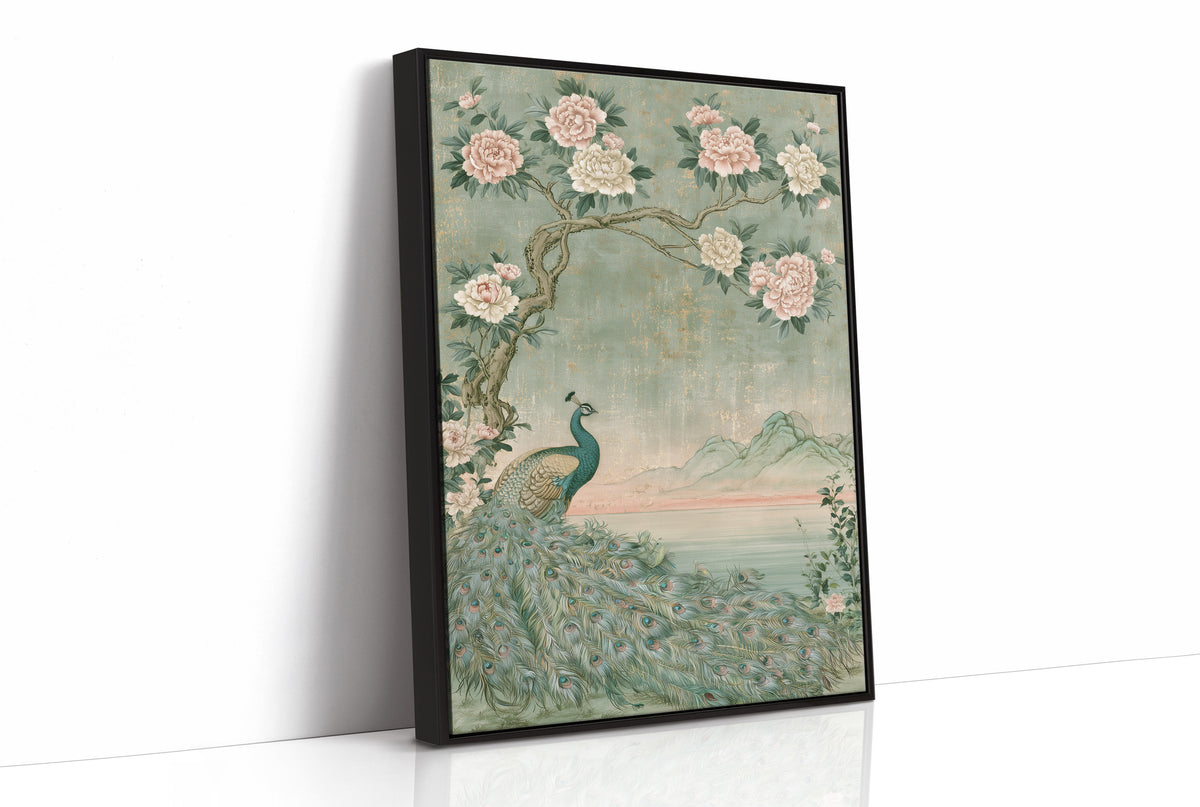 Peacock Peony Chinoiserie Mural