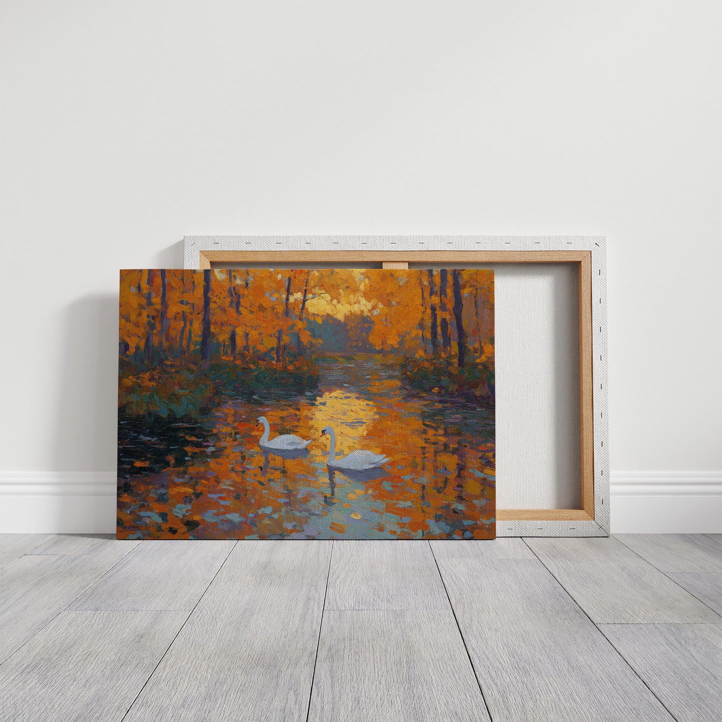 Swans Beneath the Amber Canopy